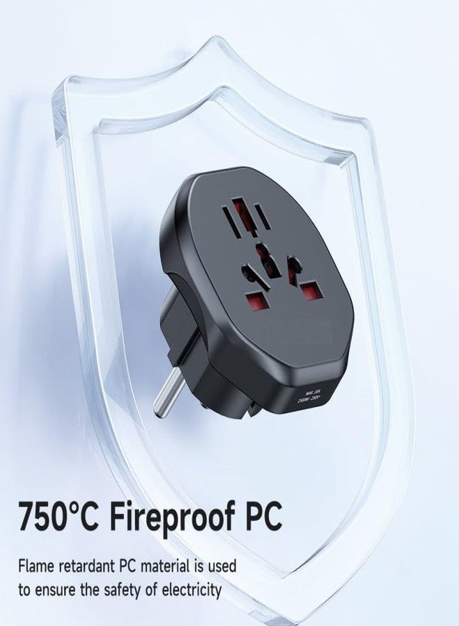 CARE CASE Universal Travel Adapter, Black, Type A, B, C, D, E, F, G, H, I, J, K, L, M, N, O, AC power plug (AU/EU/US/UK), 2500W, 110-240V, 2.4E+2V, Z2 - Image 4